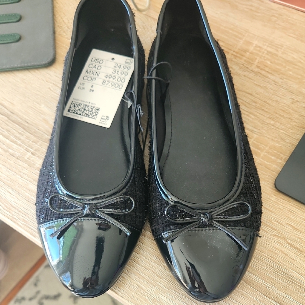 H&M Lurex Tweed And Patent Flats, Sz8